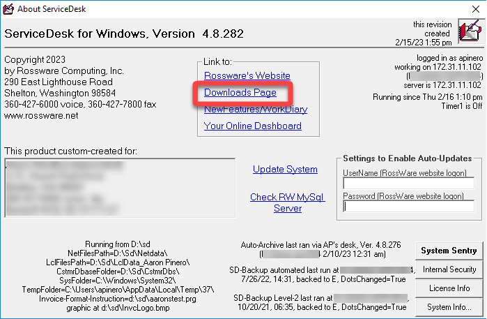update Rossware Programs