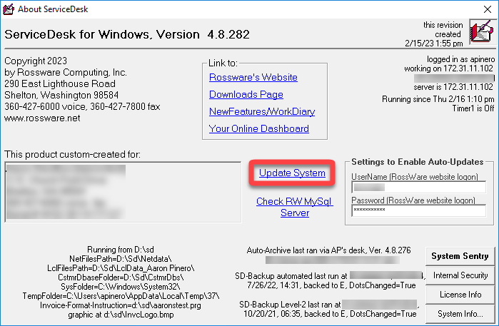 update Rossware Programs